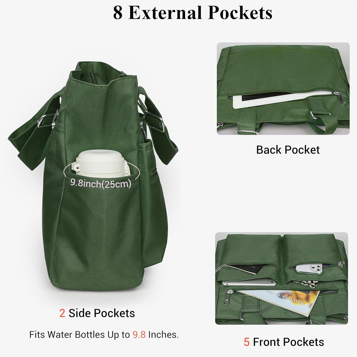 Canvas Tote Bag Waterproof Nylon Multi Pocket Shoulder Bags Laptop Work Bag Teacher Purse Handbag for Women Men