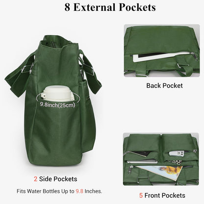 Canvas Tote Bag Waterproof Nylon Multi Pocket Shoulder Bags Laptop Work Bag Teacher Purse Handbag for Women Men