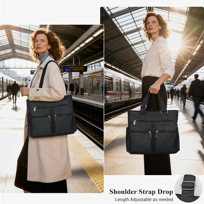 Canvas Tote Bag Waterproof Nylon Multi Pocket Shoulder Bags Laptop Work Bag Teacher Purse Handbag for Women Men