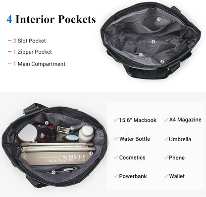 Canvas Tote Bag Waterproof Nylon Multi Pocket Shoulder Bags Laptop Work Bag Teacher Purse Handbag for Women Men