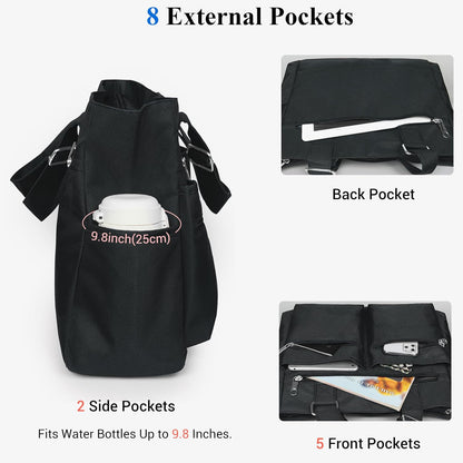 Canvas Tote Bag Waterproof Nylon Multi Pocket Shoulder Bags Laptop Work Bag Teacher Purse Handbag for Women Men