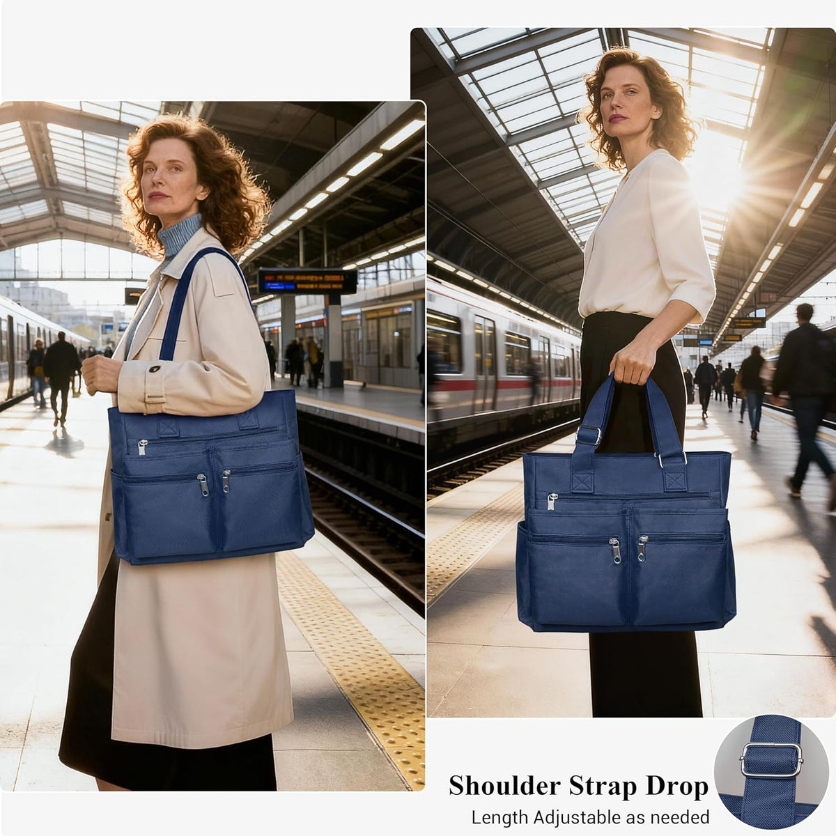 Canvas Tote Bag Waterproof Nylon Multi Pocket Shoulder Bags Laptop Work Bag Teacher Purse Handbag for Women Men