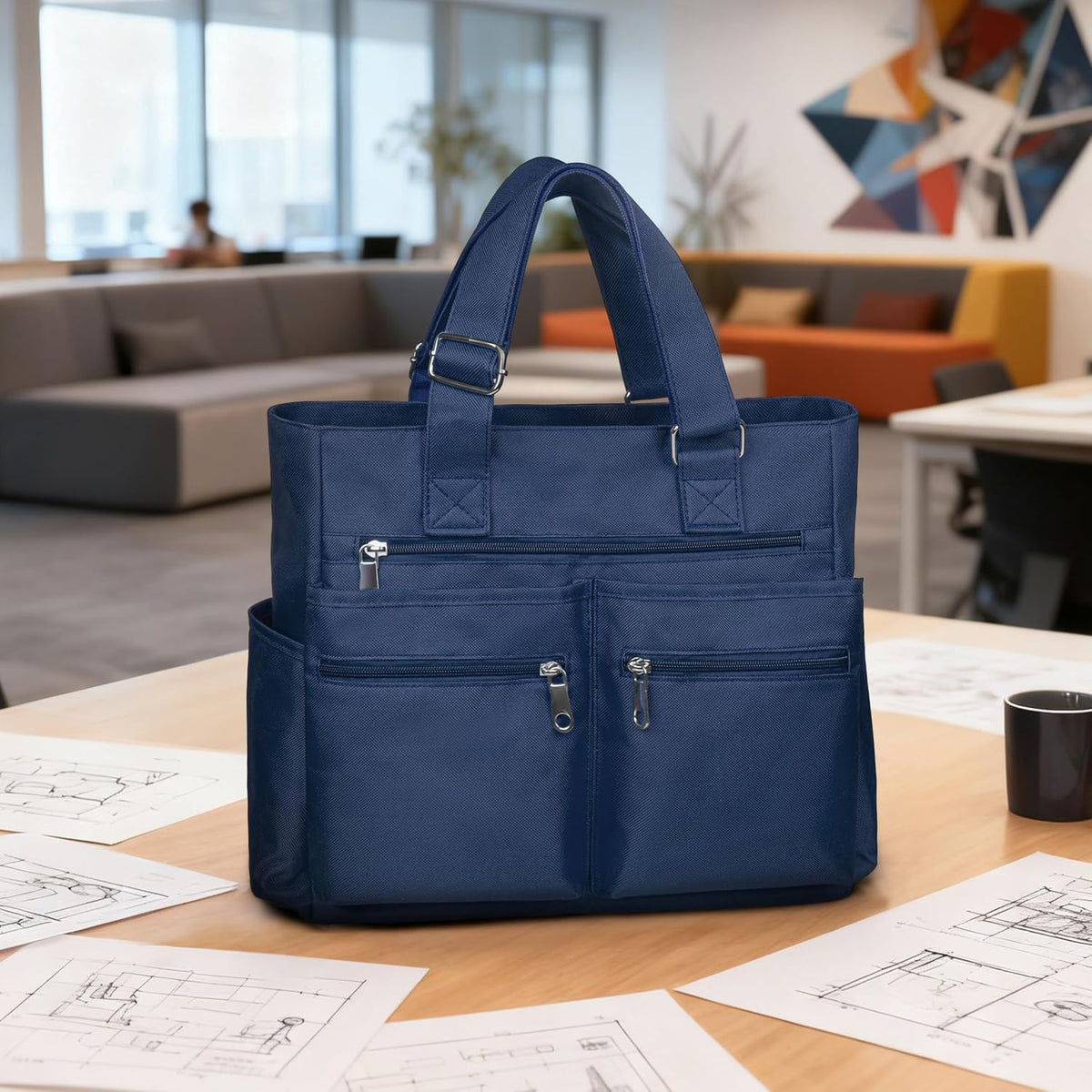 Canvas Tote Bag Waterproof Nylon Multi Pocket Shoulder Bags Laptop Work Bag Teacher Purse Handbag for Women Men