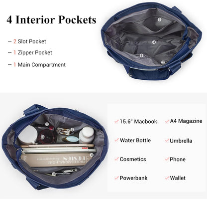 Canvas Tote Bag Waterproof Nylon Multi Pocket Shoulder Bags Laptop Work Bag Teacher Purse Handbag for Women Men