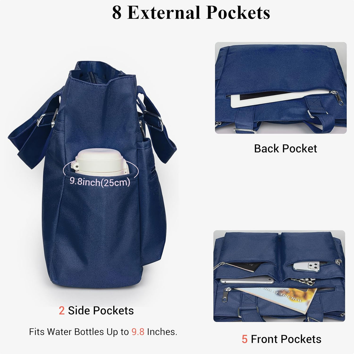 Canvas Tote Bag Waterproof Nylon Multi Pocket Shoulder Bags Laptop Work Bag Teacher Purse Handbag for Women Men