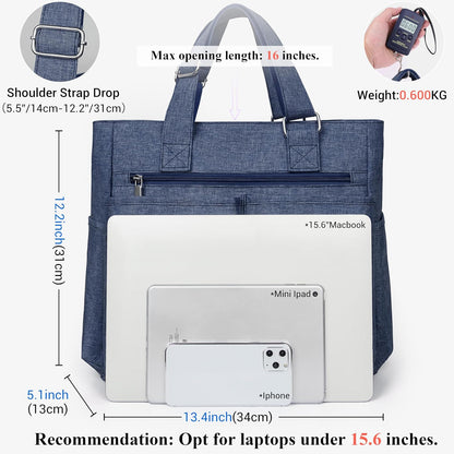 Canvas Tote Bag Waterproof Nylon Multi Pocket Shoulder Bags Laptop Work Bag Teacher Purse Handbag for Women Men