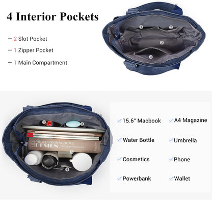 Canvas Tote Bag Waterproof Nylon Multi Pocket Shoulder Bags Laptop Work Bag Teacher Purse Handbag for Women Men