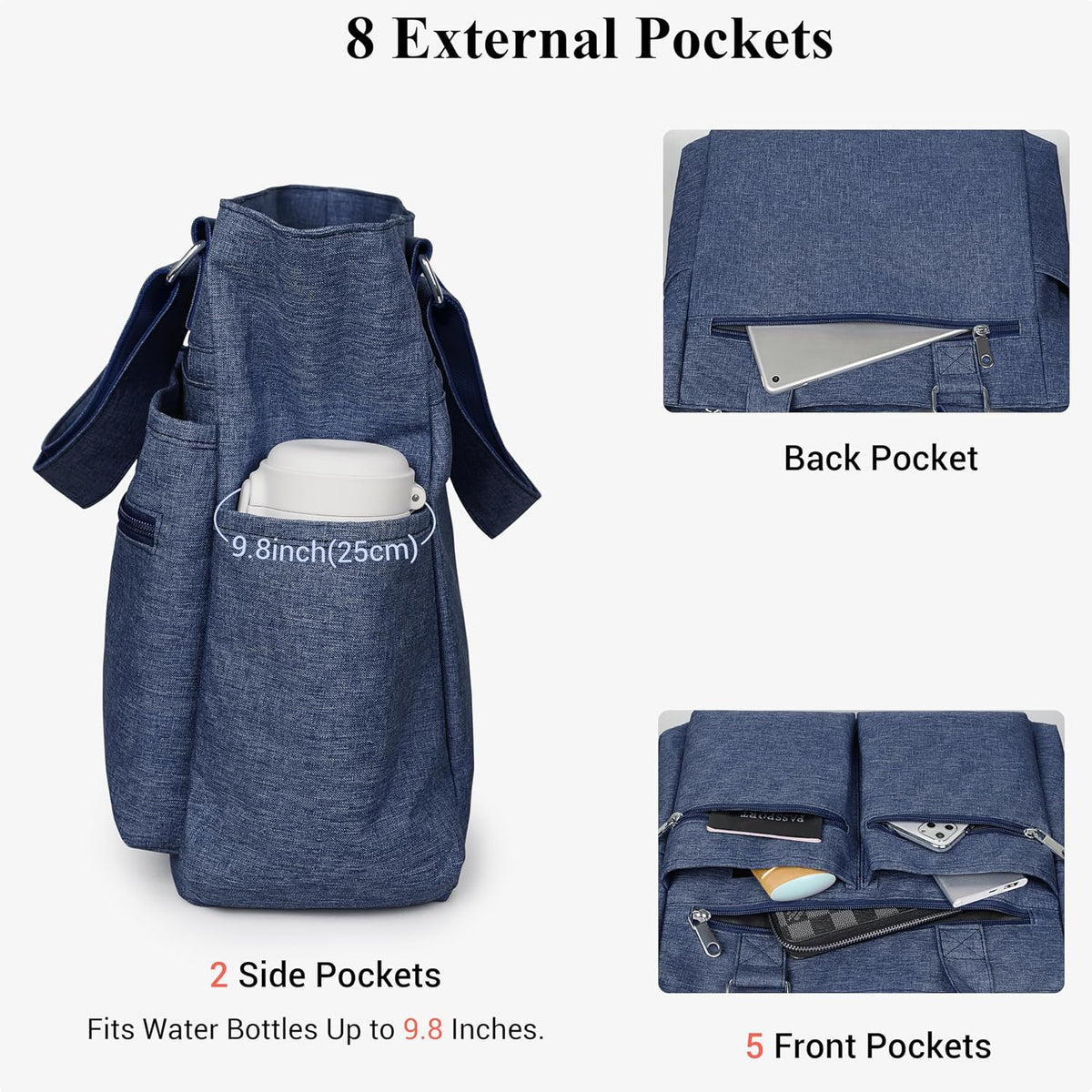 Canvas Tote Bag Waterproof Nylon Multi Pocket Shoulder Bags Laptop Work Bag Teacher Purse Handbag for Women Men