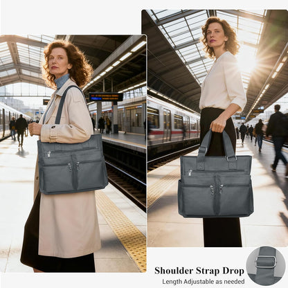 Canvas Tote Bag Waterproof Nylon Multi Pocket Shoulder Bags Laptop Work Bag Teacher Purse Handbag for Women Men