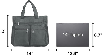 Canvas Tote Bag Waterproof Nylon Multi Pocket Shoulder Bags Laptop Work Bag Teacher Purse Handbag for Women Men