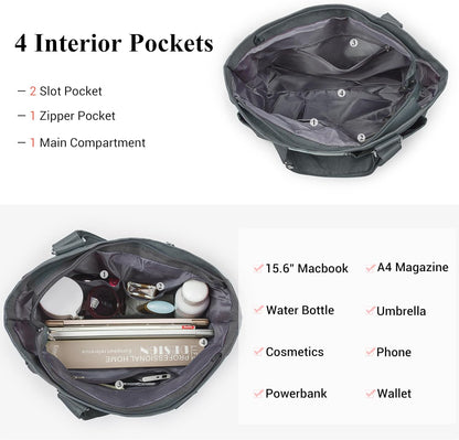 Canvas Tote Bag Waterproof Nylon Multi Pocket Shoulder Bags Laptop Work Bag Teacher Purse Handbag for Women Men