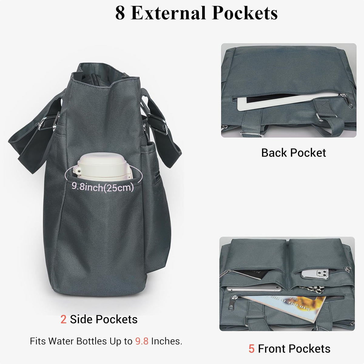 Canvas Tote Bag Waterproof Nylon Multi Pocket Shoulder Bags Laptop Work Bag Teacher Purse Handbag for Women Men