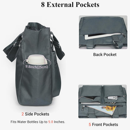 Canvas Tote Bag Waterproof Nylon Multi Pocket Shoulder Bags Laptop Work Bag Teacher Purse Handbag for Women Men