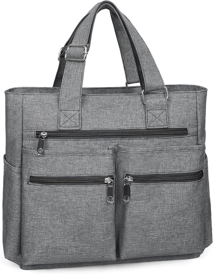 Canvas Tote Bag Waterproof Nylon Multi Pocket Shoulder Bags Laptop Work Bag Teacher Purse Handbag for Women Men
