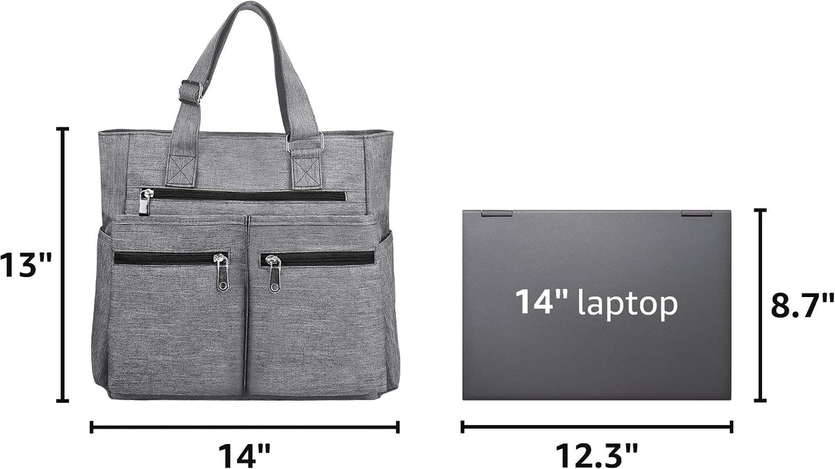 Canvas Tote Bag Waterproof Nylon Multi Pocket Shoulder Bags Laptop Work Bag Teacher Purse Handbag for Women Men