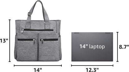 Canvas Tote Bag Waterproof Nylon Multi Pocket Shoulder Bags Laptop Work Bag Teacher Purse Handbag for Women Men