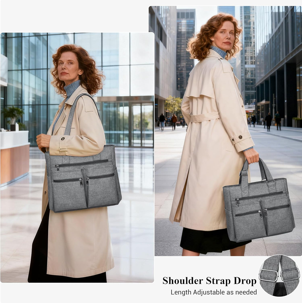 Canvas Tote Bag Waterproof Nylon Multi Pocket Shoulder Bags Laptop Work Bag Teacher Purse Handbag for Women Men