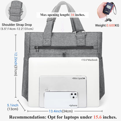 Canvas Tote Bag Waterproof Nylon Multi Pocket Shoulder Bags Laptop Work Bag Teacher Purse Handbag for Women Men