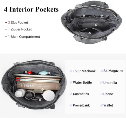 Canvas Tote Bag Waterproof Nylon Multi Pocket Shoulder Bags Laptop Work Bag Teacher Purse Handbag for Women Men