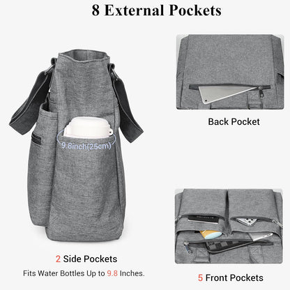 Canvas Tote Bag Waterproof Nylon Multi Pocket Shoulder Bags Laptop Work Bag Teacher Purse Handbag for Women Men