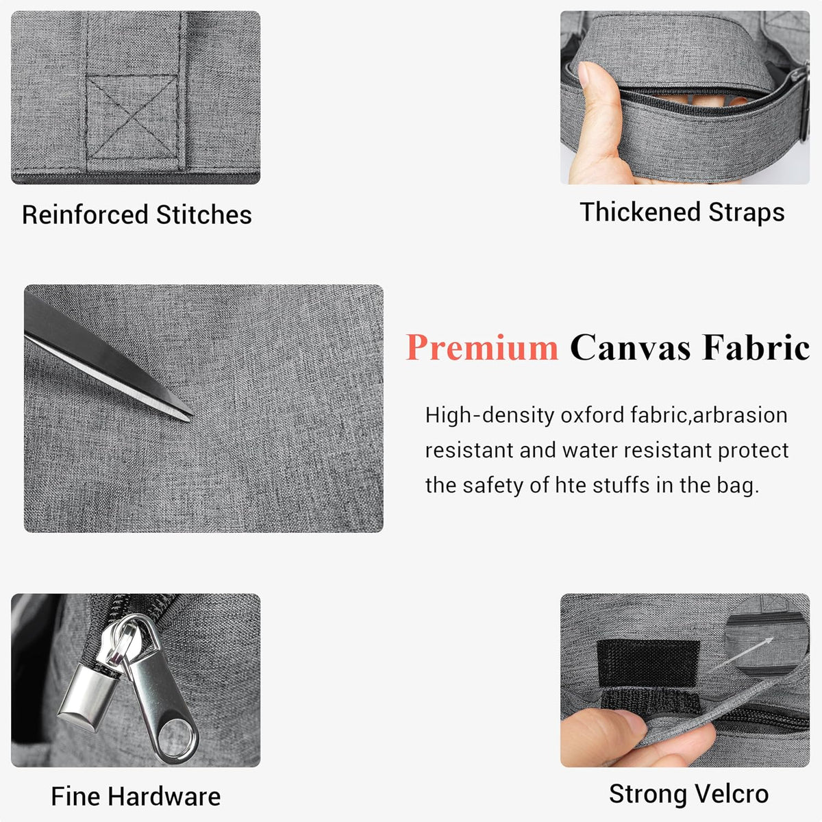 Canvas Tote Bag Waterproof Nylon Multi Pocket Shoulder Bags Laptop Work Bag Teacher Purse Handbag for Women Men