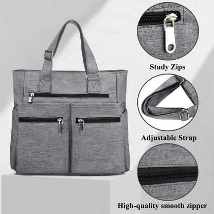 Canvas Tote Bag Waterproof Nylon Multi Pocket Shoulder Bags Laptop Work Bag Teacher Purse Handbag for Women Men