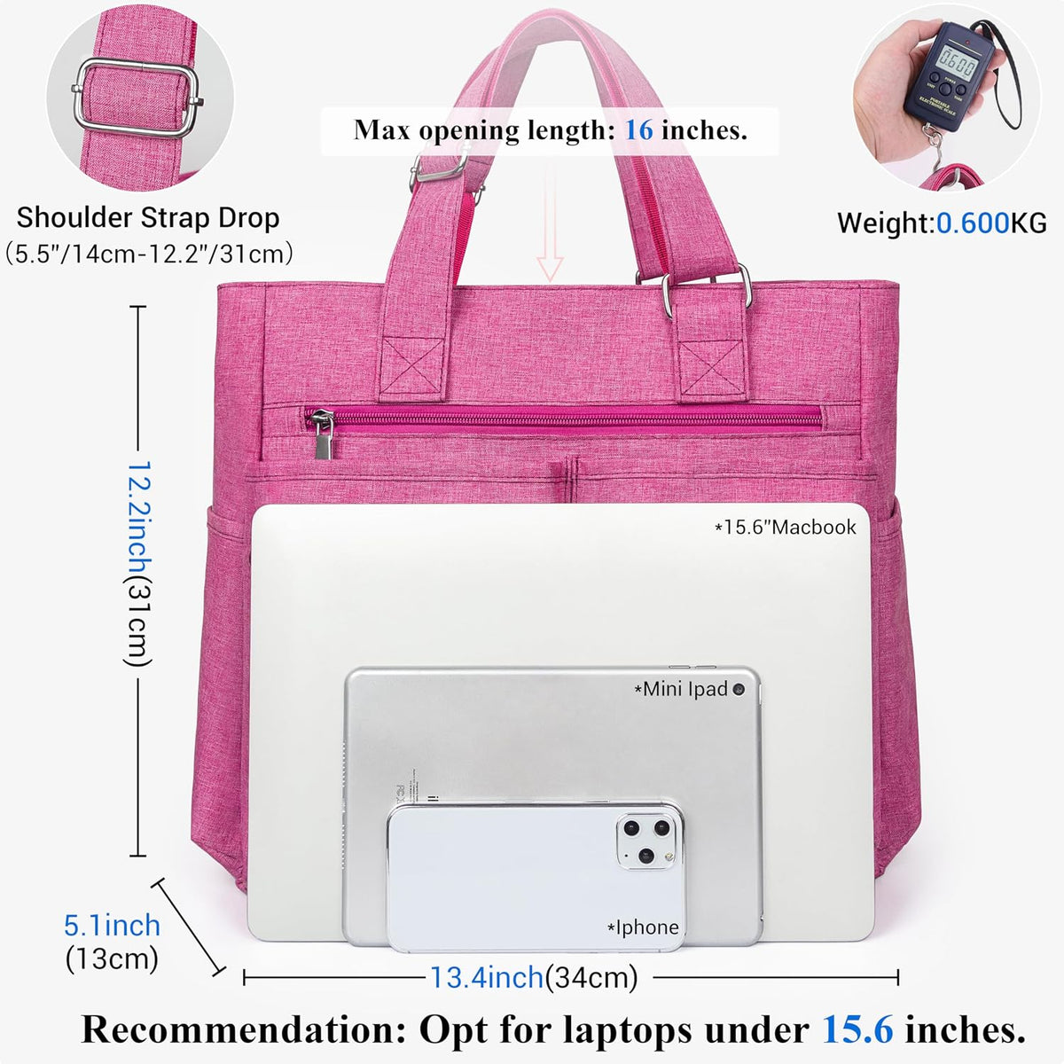 Canvas Tote Bag Waterproof Nylon Multi Pocket Shoulder Bags Laptop Work Bag Teacher Purse Handbag for Women Men