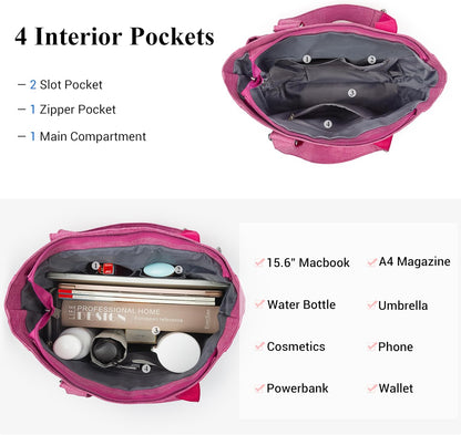Canvas Tote Bag Waterproof Nylon Multi Pocket Shoulder Bags Laptop Work Bag Teacher Purse Handbag for Women Men