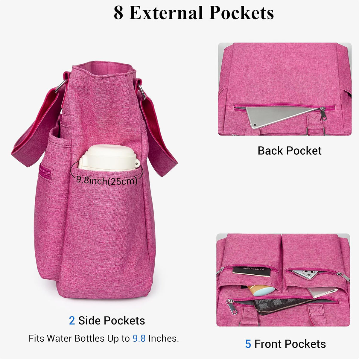 Canvas Tote Bag Waterproof Nylon Multi Pocket Shoulder Bags Laptop Work Bag Teacher Purse Handbag for Women Men