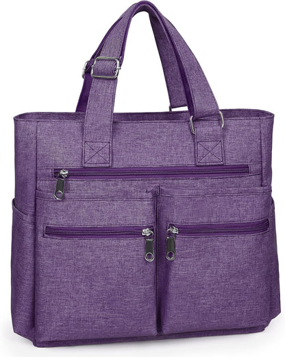 Canvas Tote Bag Waterproof Nylon Multi Pocket Shoulder Bags Laptop Work Bag Teacher Purse Handbag for Women Men