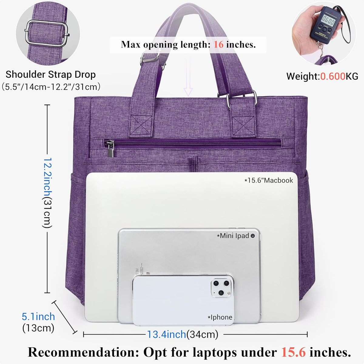 Canvas Tote Bag Waterproof Nylon Multi Pocket Shoulder Bags Laptop Work Bag Teacher Purse Handbag for Women Men