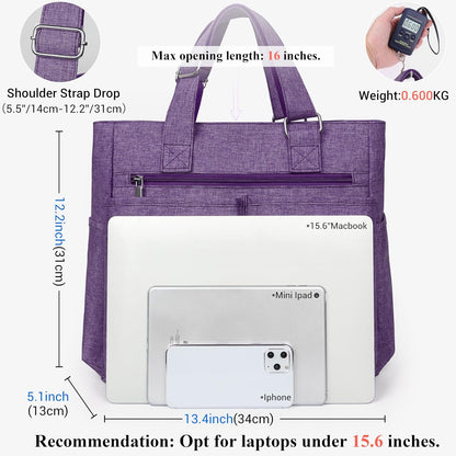 Canvas Tote Bag Waterproof Nylon Multi Pocket Shoulder Bags Laptop Work Bag Teacher Purse Handbag for Women Men