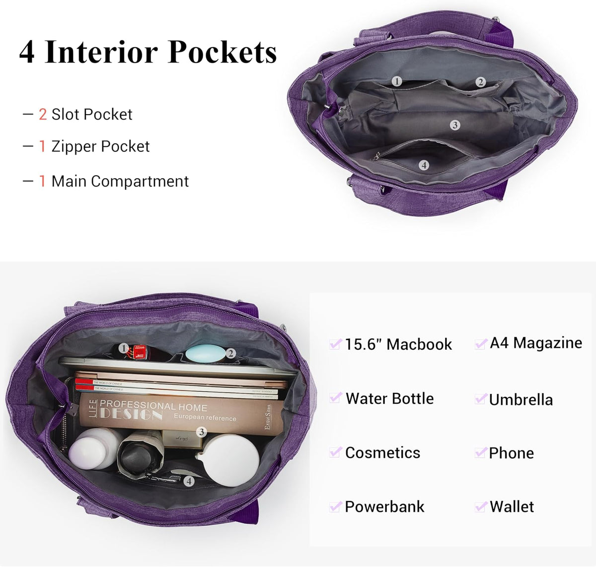 Canvas Tote Bag Waterproof Nylon Multi Pocket Shoulder Bags Laptop Work Bag Teacher Purse Handbag for Women Men