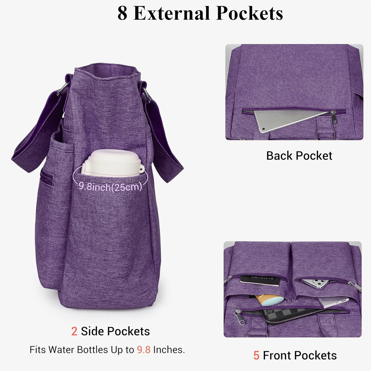 Canvas Tote Bag Waterproof Nylon Multi Pocket Shoulder Bags Laptop Work Bag Teacher Purse Handbag for Women Men