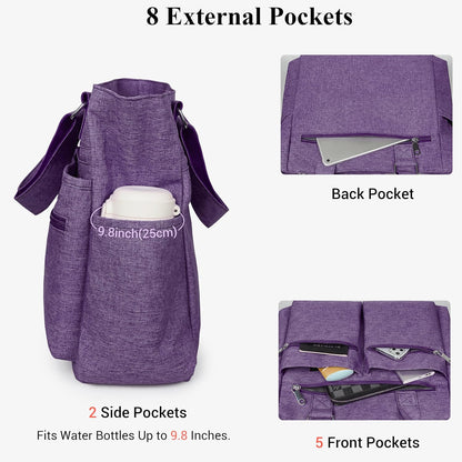 Canvas Tote Bag Waterproof Nylon Multi Pocket Shoulder Bags Laptop Work Bag Teacher Purse Handbag for Women Men