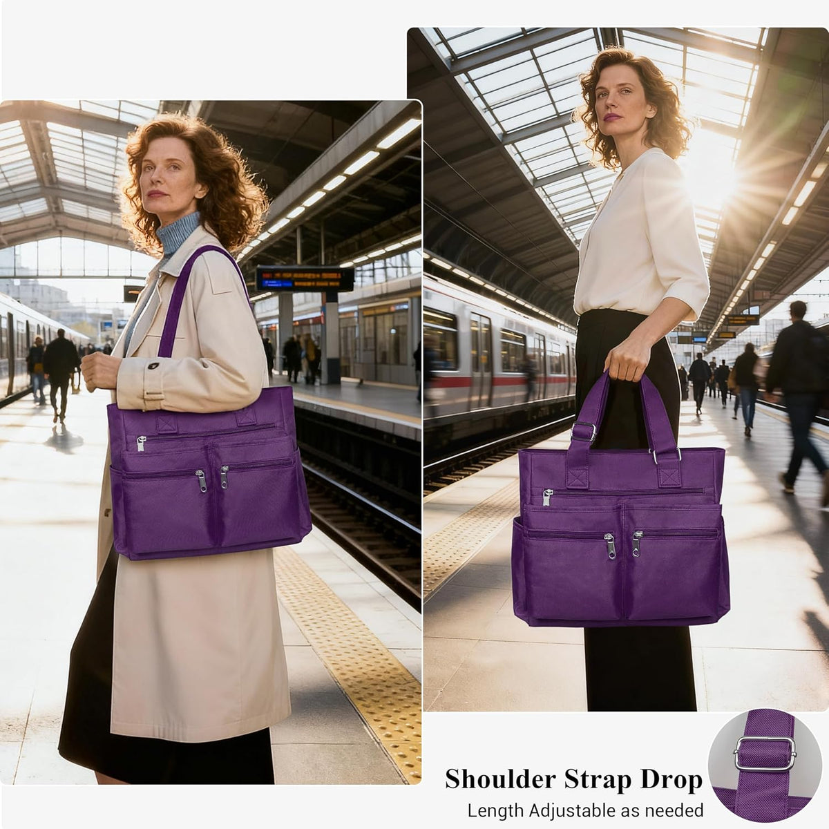 Canvas Tote Bag Waterproof Nylon Multi Pocket Shoulder Bags Laptop Work Bag Teacher Purse Handbag for Women Men