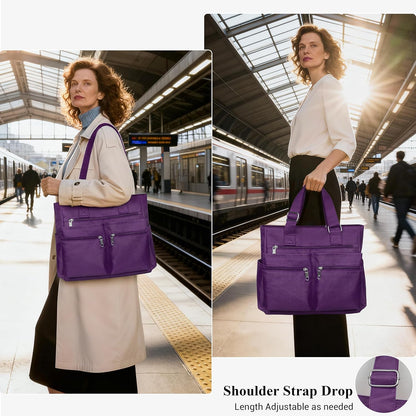 Canvas Tote Bag Waterproof Nylon Multi Pocket Shoulder Bags Laptop Work Bag Teacher Purse Handbag for Women Men