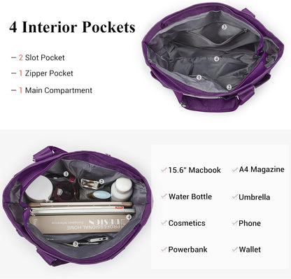 Canvas Tote Bag Waterproof Nylon Multi Pocket Shoulder Bags Laptop Work Bag Teacher Purse Handbag for Women Men
