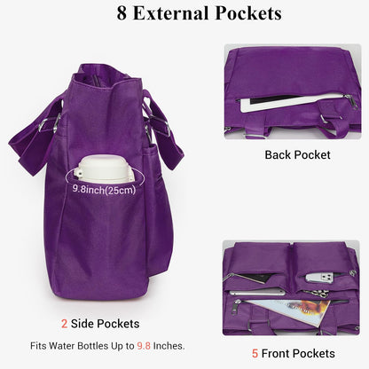 Canvas Tote Bag Waterproof Nylon Multi Pocket Shoulder Bags Laptop Work Bag Teacher Purse Handbag for Women Men