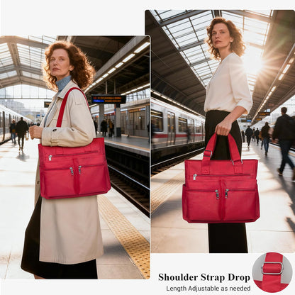 Canvas Tote Bag Waterproof Nylon Multi Pocket Shoulder Bags Laptop Work Bag Teacher Purse Handbag for Women Men