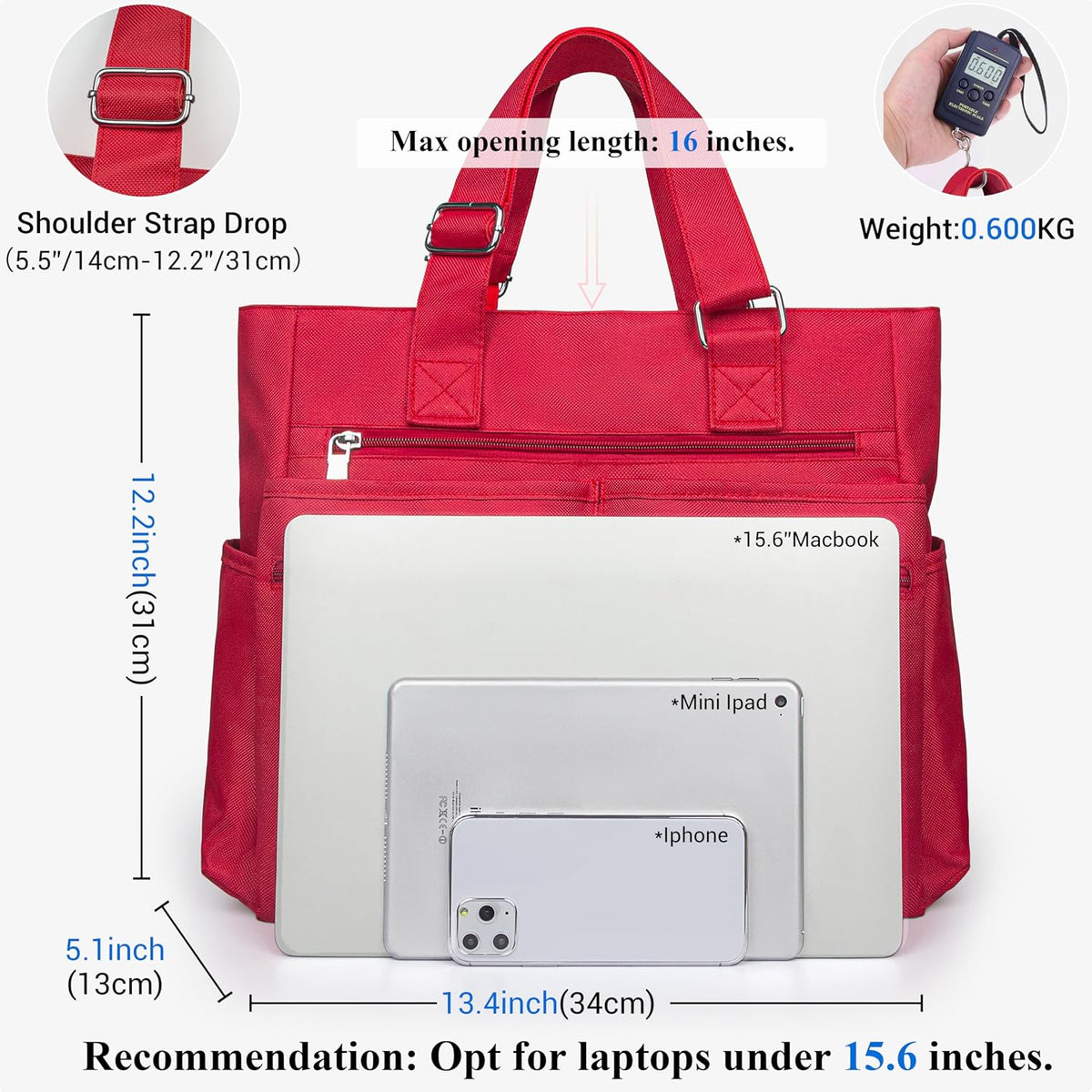 Canvas Tote Bag Waterproof Nylon Multi Pocket Shoulder Bags Laptop Work Bag Teacher Purse Handbag for Women Men