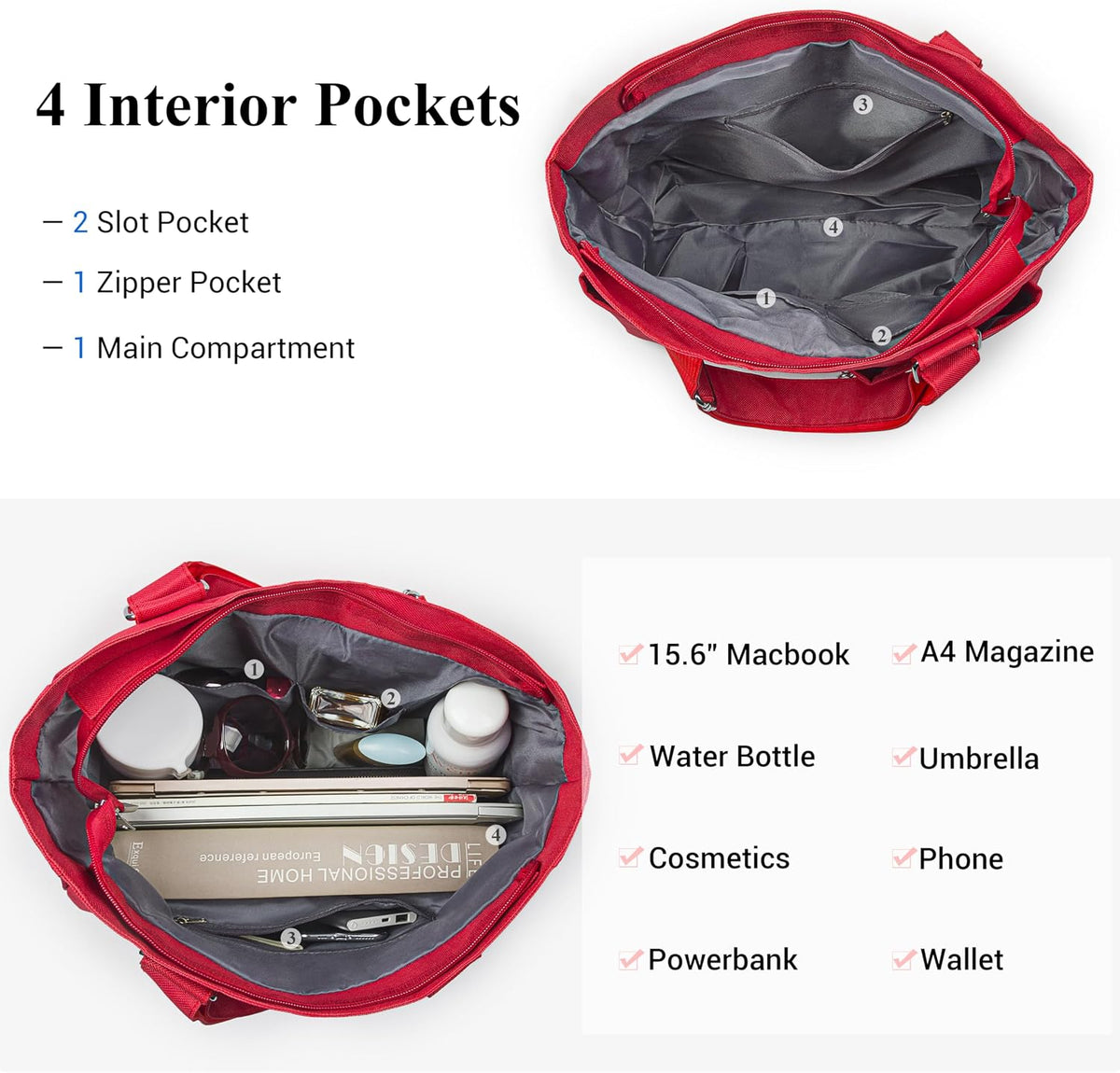 Canvas Tote Bag Waterproof Nylon Multi Pocket Shoulder Bags Laptop Work Bag Teacher Purse Handbag for Women Men