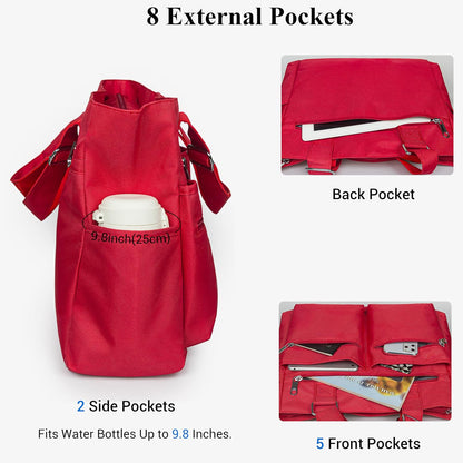 Canvas Tote Bag Waterproof Nylon Multi Pocket Shoulder Bags Laptop Work Bag Teacher Purse Handbag for Women Men