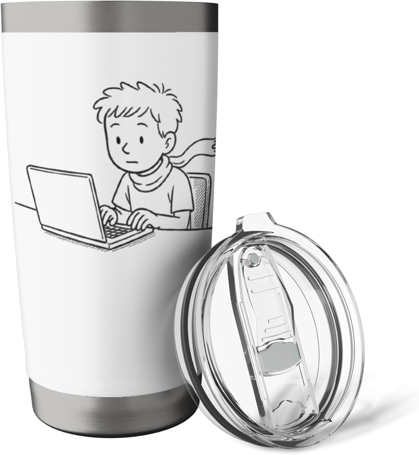 Cozy Laptop Kid Studying Illustration Stainless Steel Insulated Tumbler