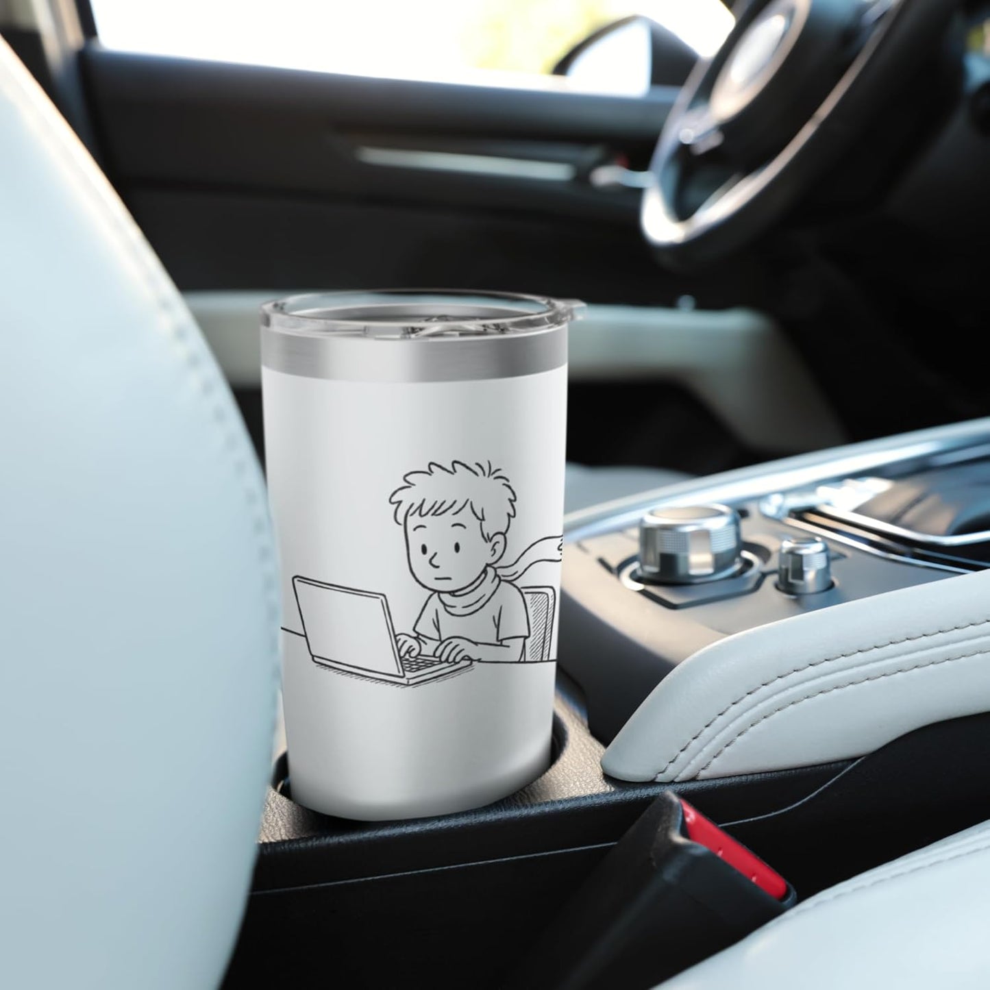 Cozy Laptop Kid Studying Illustration Stainless Steel Insulated Tumbler