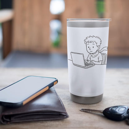 Cozy Laptop Kid Studying Illustration Stainless Steel Insulated Tumbler