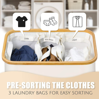 Hampers for Laundry Basket with Lid, 145L Large Laundry Hamper 3 Section