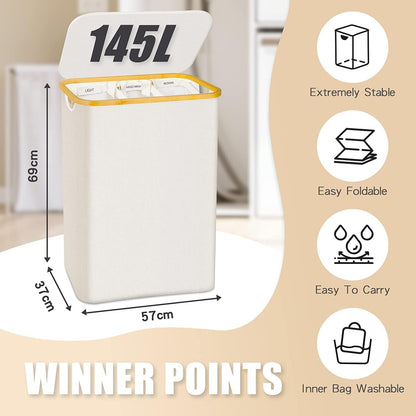 Hampers for Laundry Basket with Lid, 145L Large Laundry Hamper 3 Section