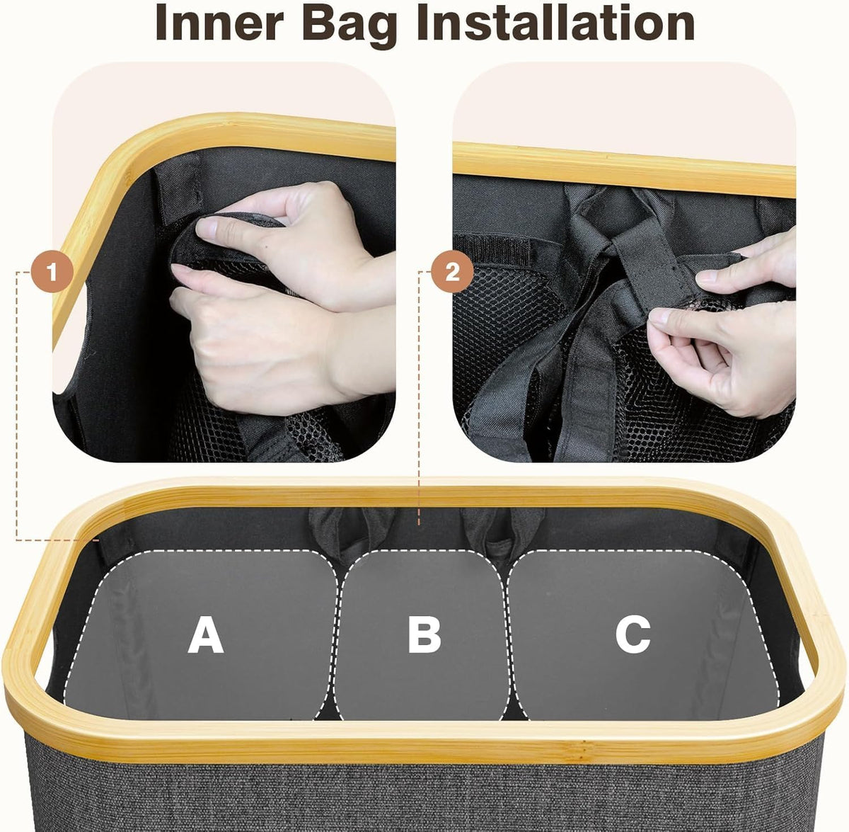 Hampers for Laundry Basket with Lid, 145L Large Laundry Hamper 3 Section