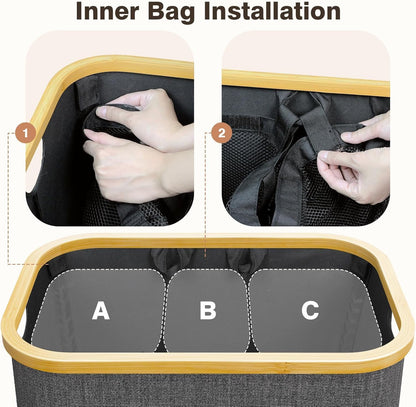 Hampers for Laundry Basket with Lid, 145L Large Laundry Hamper 3 Section